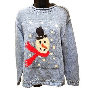 Grannycore Snowman Sweater Ugly Sweater LIght Blue Size Large